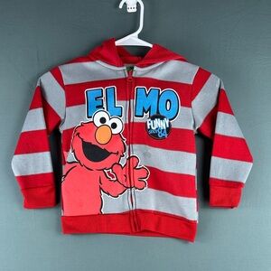 Elmo Sesame Street Kids Red & Gray Striped Zip Hoodie